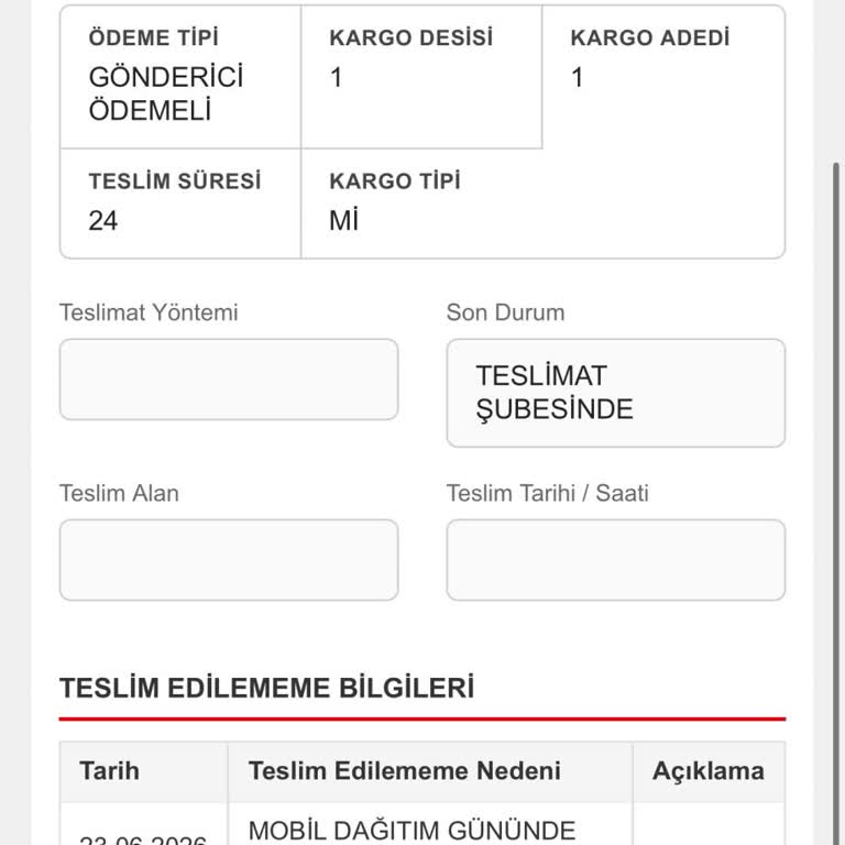 Aras Kargo Serdivan Şubesi Adresimi Sürekli Dağıtım Dışı Gösteriyor