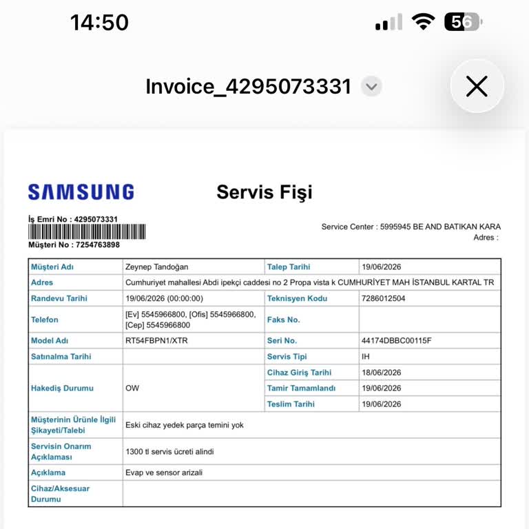 Yetkili Servisin Sahte Açıklaması Ve Yanıtsız Müşteri Hizmetleri