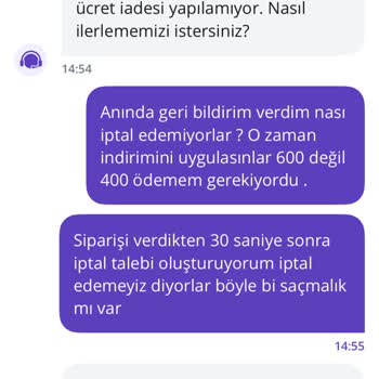 İndirimsiz Siparişte 600 TL Çekimi Ve İptal Reddi