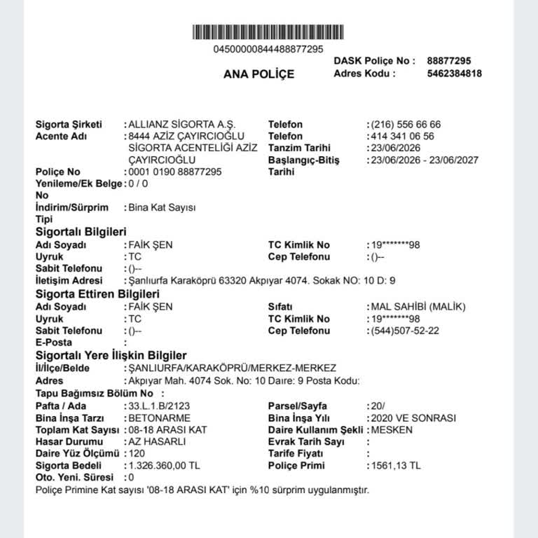 Yanlış Adresli DASK Poliçesi Güncellenemedi İptal Talebim Cevapsız