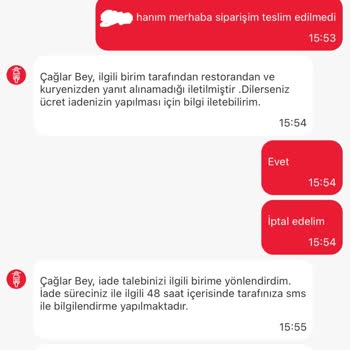 Teslim Edilmemiş Burger King Siparişi İçin 540 TL İade Ve Açıklama Talebi
