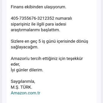 Amazon'da 1.941,60 TL İadesinin 10 İş Günü Geçmesine Rağmen Gecikmesi