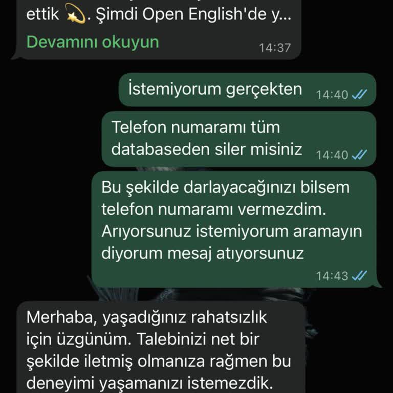 Open English'ten Gelen İstenmeyen Arama Ve Mesajlar Durun, Verilerim Silinsin