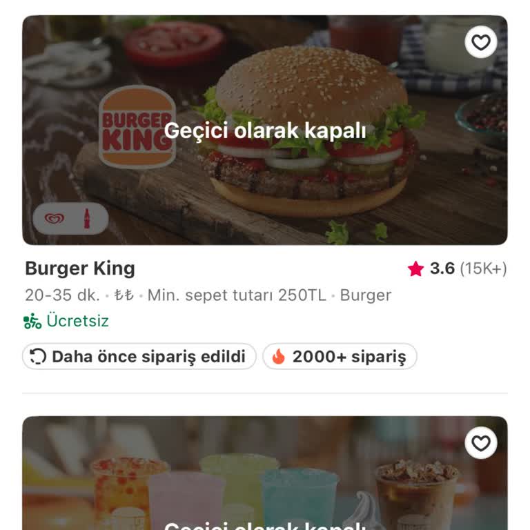 Elazığ Burger King Şubesi Online Platformlarda Kapalı Görünüyor, Sipariş Verilemiyor