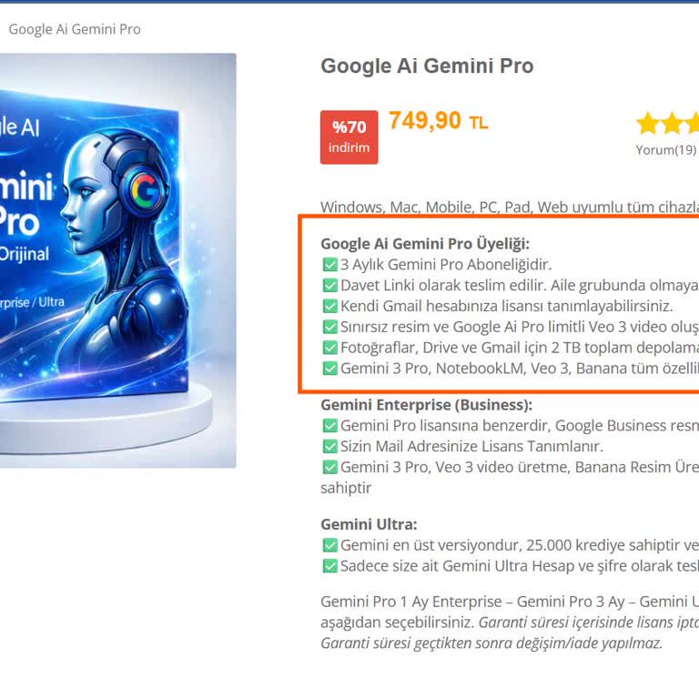 Google Gemini Pro Lisansının Aile Grubu Üyeliğine Düşürülmesi Ve İade İstemi