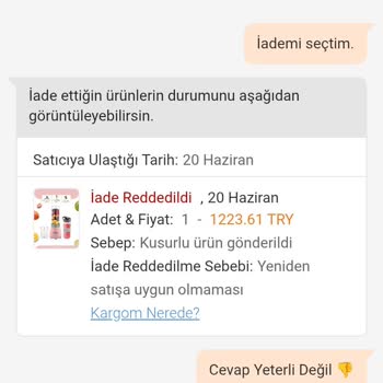 Trendyol İade Talebi Haksız Şekilde Reddedildi ve Ücret Geri Ödenmedi