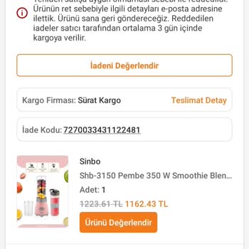 Trendyol İade Talebi Haksız Şekilde Reddedildi ve Ücret Geri Ödenmedi