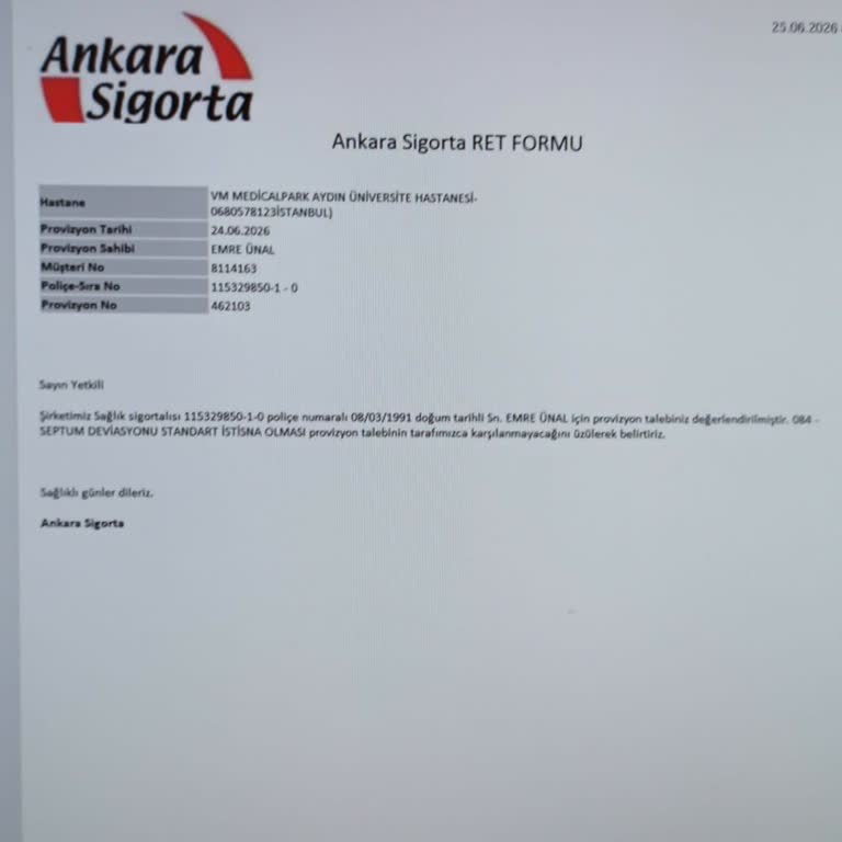 Ankara Sigorta’nın Tıbbi Zorunlu Burun Ameliyatını Kapsam Dışı Bırakması