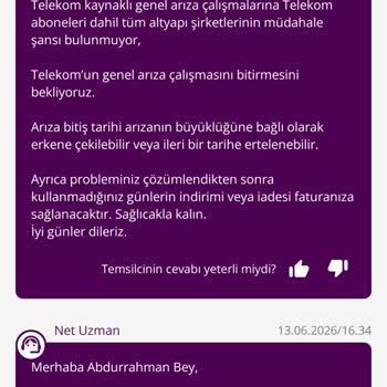 TurkNet 100 Mbps İnternet Kesintisi Ve 3000 TL Mobil Veri Masrafı İçin Mağduriyet
