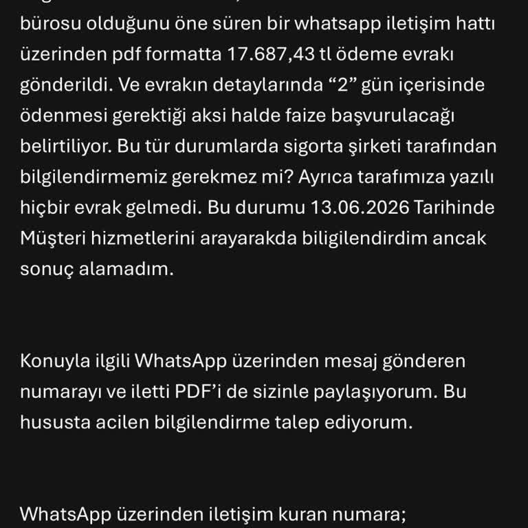 Ray Sigorta İle İletişim Kurulamıyor Ve Şüpheli Ödeme Talebi
