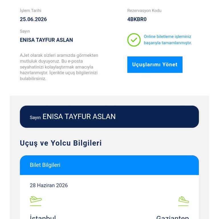 İsim Hatası Nedeniyle 1800 TL Ücret Talebi Ve Bilet İptali İsteği