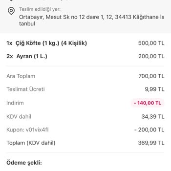 Çiğköfte Siparişinde Eksik Gramaj Ve Şikayetimin Reddedilmesi