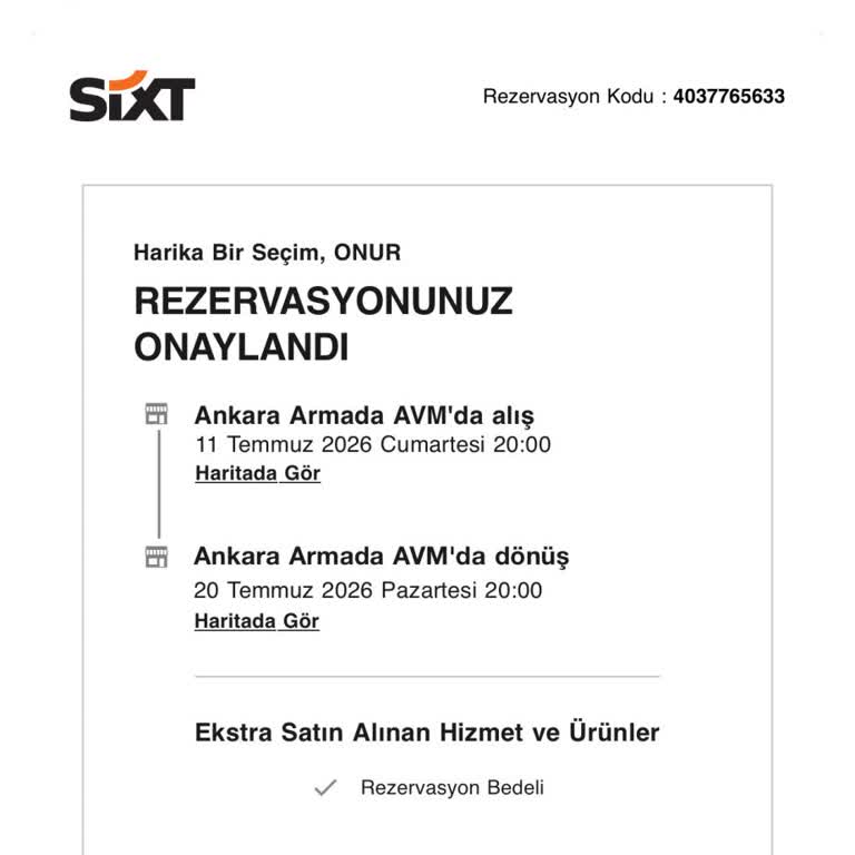 Sixt Araç İptali Ve Alternatif Teklif Edilmemesiyle Mağduriyet