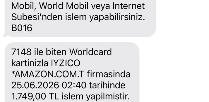 Yapı Kredi Bankası Yapı Kredi Kartımdan İzinsiz Amazon Alışverişi