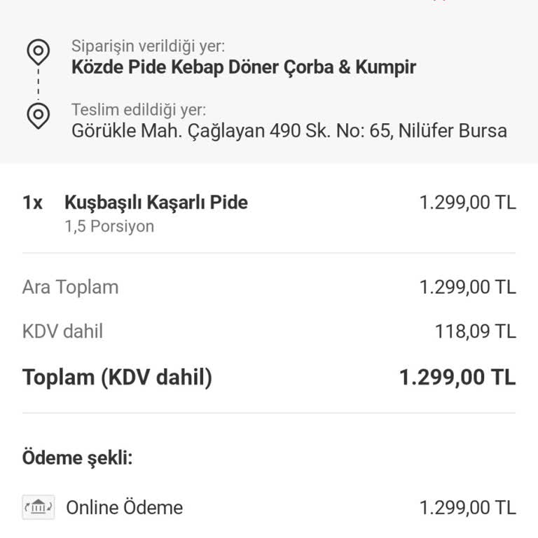 Yemeksepeti Teslim Edilmemiş Sipariş