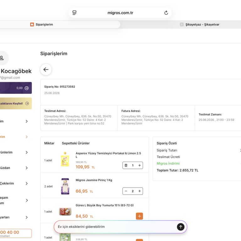 Migros Siparişimin İptali Ve 2.656 TL İadesi İçin Acil Yardım Talebi