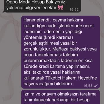 Oppo Moda İade Sözüne Rağmen Kredi Kartına Geri Ödeme Reddi