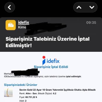 Sevim Gold İdefix’te Bilgilendirme Yapılmadan Sipariş İptali Ve Güven Sorunu