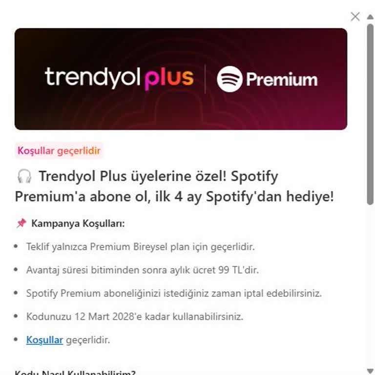 Trendyol Plus Üyeliğinde Spotify Premium Kodu Verilmedi