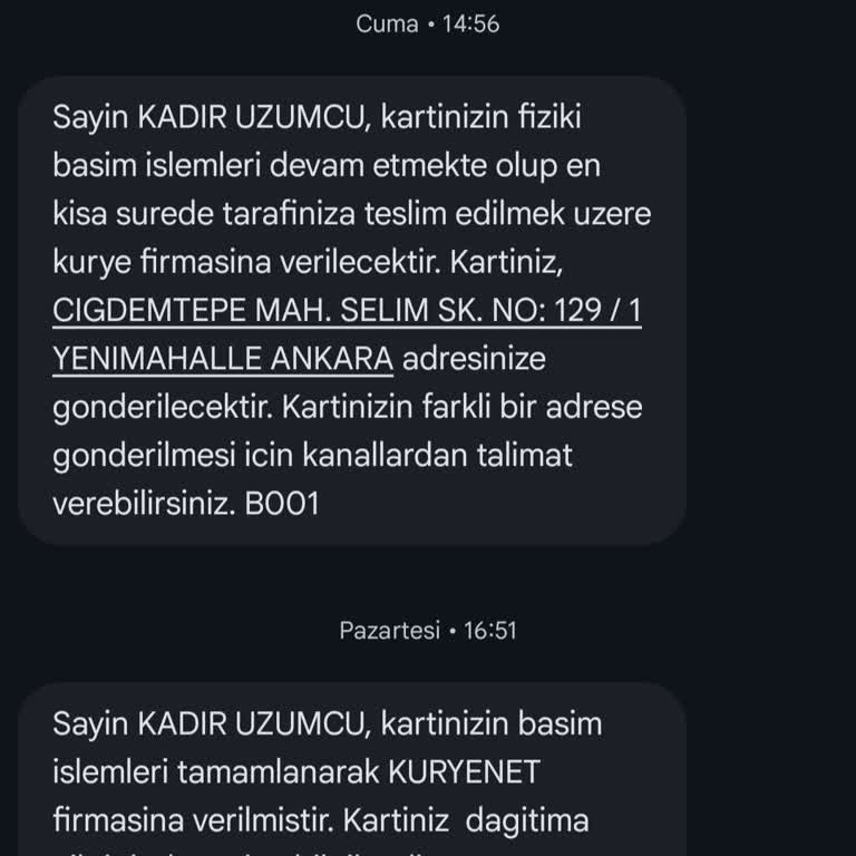Kredi Kartı Teslimatı Gecikti Ve İletişim Cevapsız