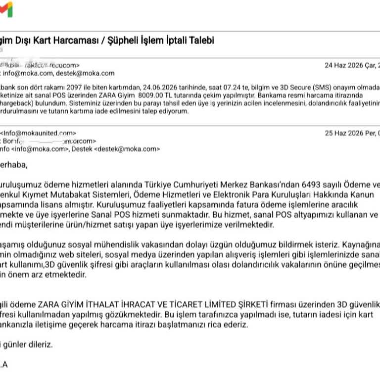 3D Secure Olmadan Yapılan 8.009 TL’lik İzinsiz Zara Alışverişi Ve Acil İade Talebi