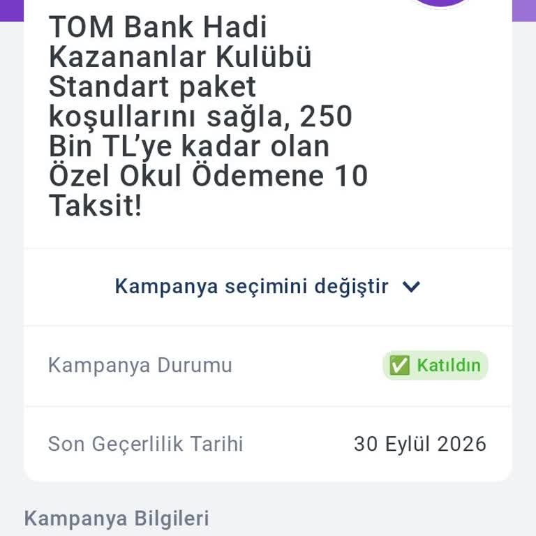 Tom Bank Kredi Kartı Özel Okul Taksit Kampanyası Bilgi Eksikliği