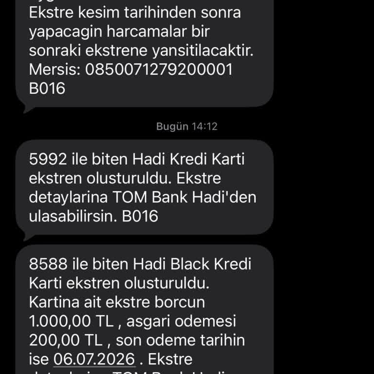 Hadi - Tombank Aidatsız Kart Sözüne Rağmen 1000 TL Ücret Çekilmesi