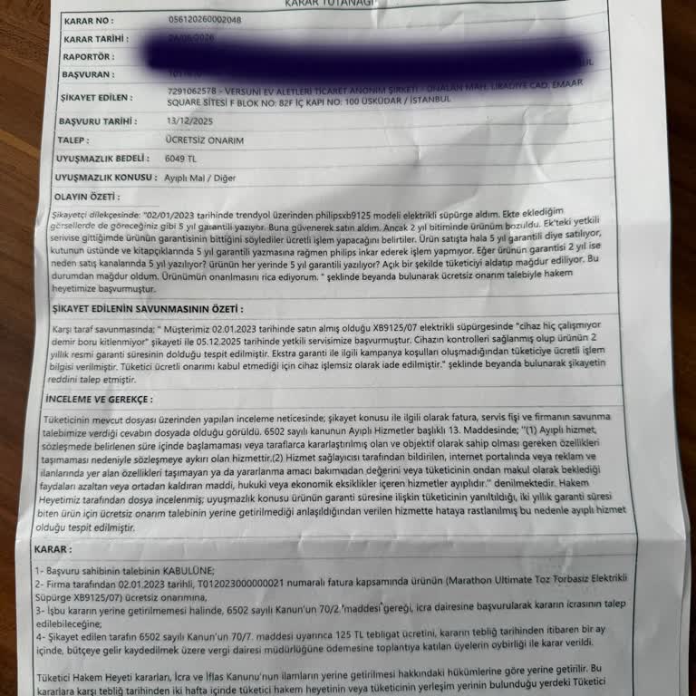 Philips Yetkili Servisi Tüketici Hakem Heyeti Kararını Uygulamıyor
