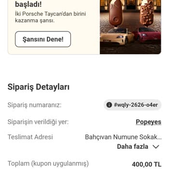 Popeyes Van Şubesinden Yetersiz Ve Kalitesiz Sipariş Üzerine Ücret İadesi Talebi