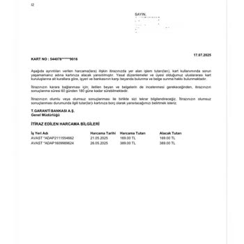 Kapalı Kredi Kartımda Yetkisiz İşlemler Ve Borç Yansıtılması