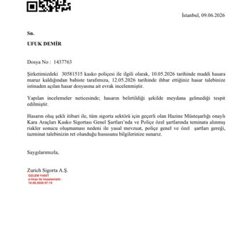 Zurich Sigortası Kasko Reddi: Açık Hasar Beyan Uyumsuzluğu