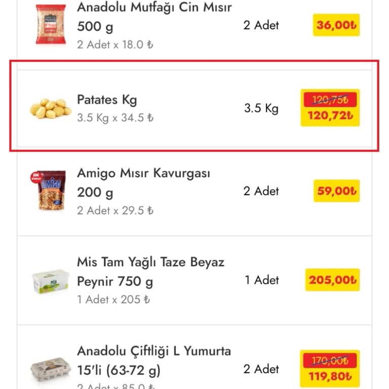Cepte Şok'ta Kuru Soğan Ve Patates Eksik İade Talebi