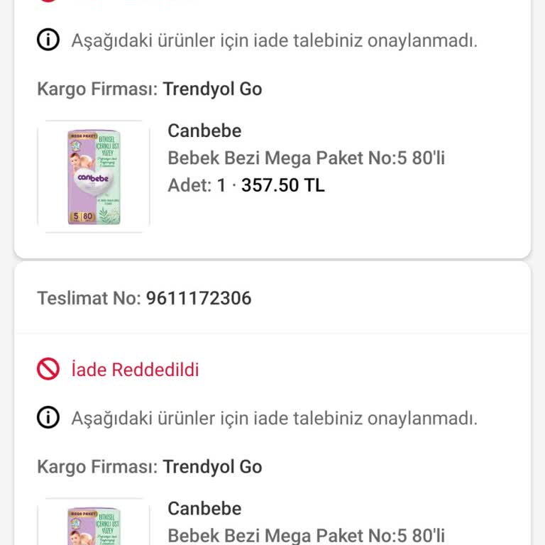 Trendyol Hızlı Market’te Açık Bez Paketi Ve 358 TL İade Reddi