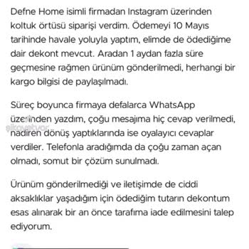 Defne Home Collection Bu Firmayla Sorunum Çözülmüştür