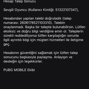 PUBG Mobile Hesabım Otomatik Reddediliyor, Aynı Bilgilerle Önce Kabul Edildi