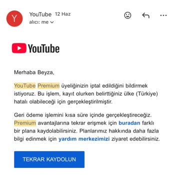 Sistem Hatası Nedeniyle Haksız YouTube Premium İptali Ve Ücret İadesi Talebi