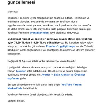 Kampanya Şartlarına Aykırı YouTube Premium Ücret Artışı