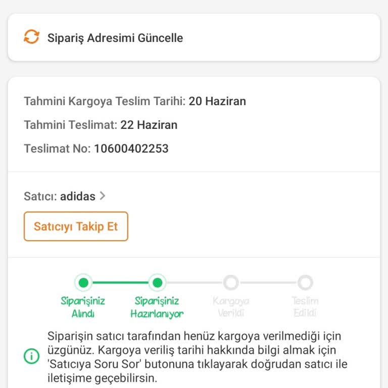 Adidas Yelek Siparişim Kargoya Verilmedi, Açık Bilgi Talebi