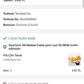 Trendyol GO’da 1300 TL’lik Siparişin İadesi Reddedildi Yanık Ve Çiğ Ürün Şikayeti