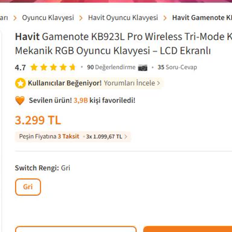 Kablolu Çalışmayan Havit Gamenote Klavye İçin İade Ve Değişim Talebi