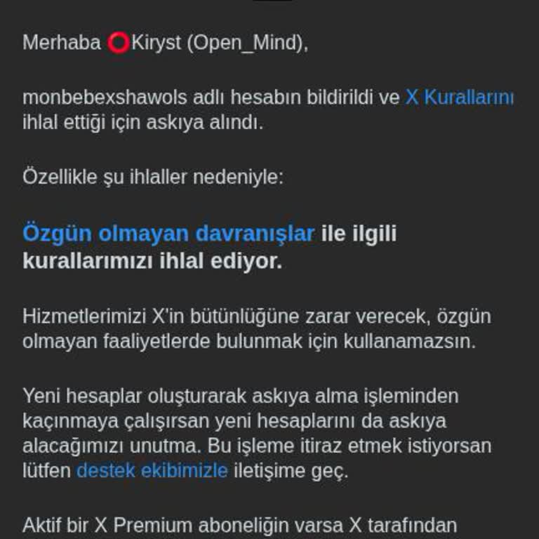Aktif Olmayan Hesabım 'Özgün Olmayan Davranış' Gerekçesiyle Tekrar Askıya Alındı