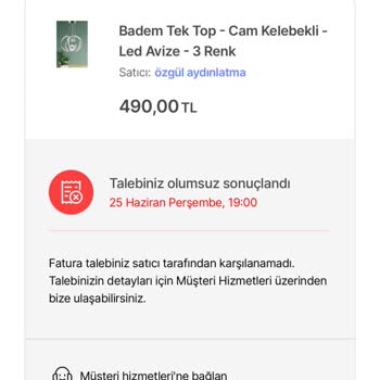 Hepsiburada Patlayan Avize İçin Güvenlik Riski Ve Fatura Sorunu İade Talebi