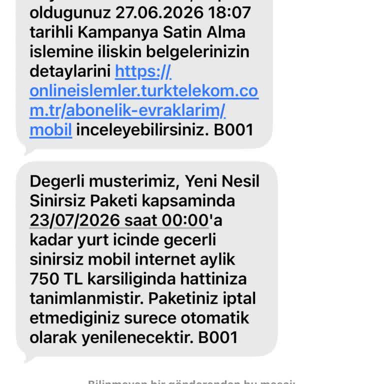 750 TL Yetkisiz Ek İnternet Paketi Ve İptal Reddi Şikayeti