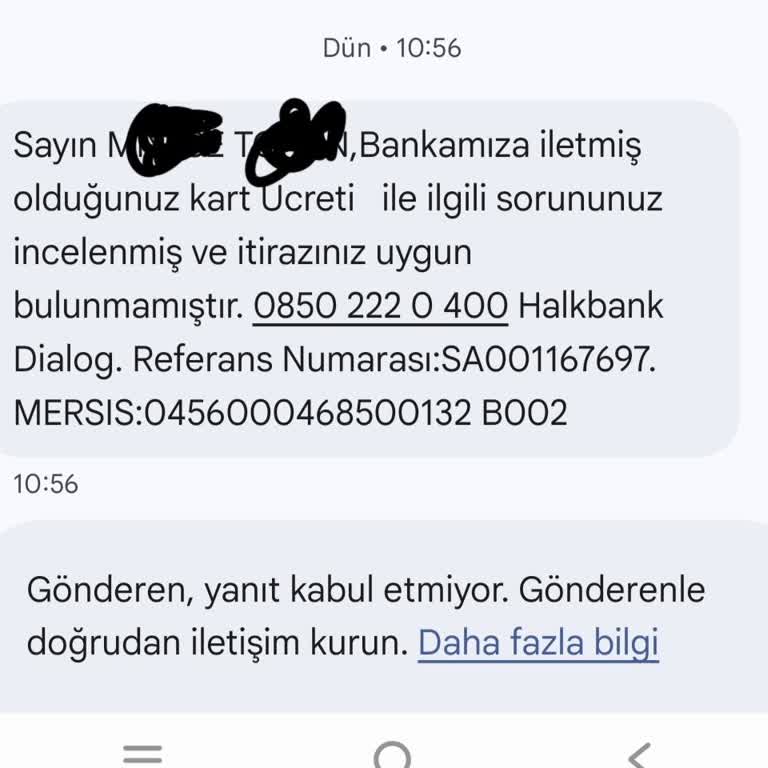 Halkbank Paraf Esnaf Kart 1.650 TL Yıllık Aidat Ücreti İadesi Reddedildi