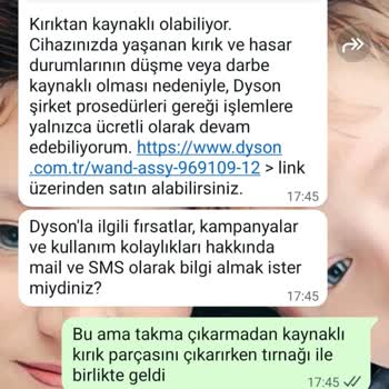 Dyson V15 Şarjlı Süpürge Bağlantı Tırnakları Kırıldı, Garanti Reddi