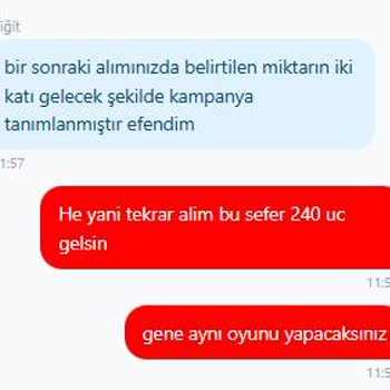 Oyun Dinar Canlı Destek Yanıltması Sonucu 1800 Uc Alımında Sadece 120 Uc Yüklendi