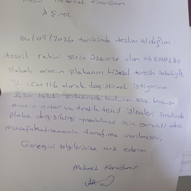Muvafakatname Bekleyen Plaka Değişikliği Başvurusu Cevapsız Bırakıldı