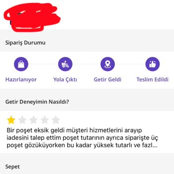 Getir'de Sıkıştırılmış Sebzeler Ve İadesi Gelmeyen Poşet