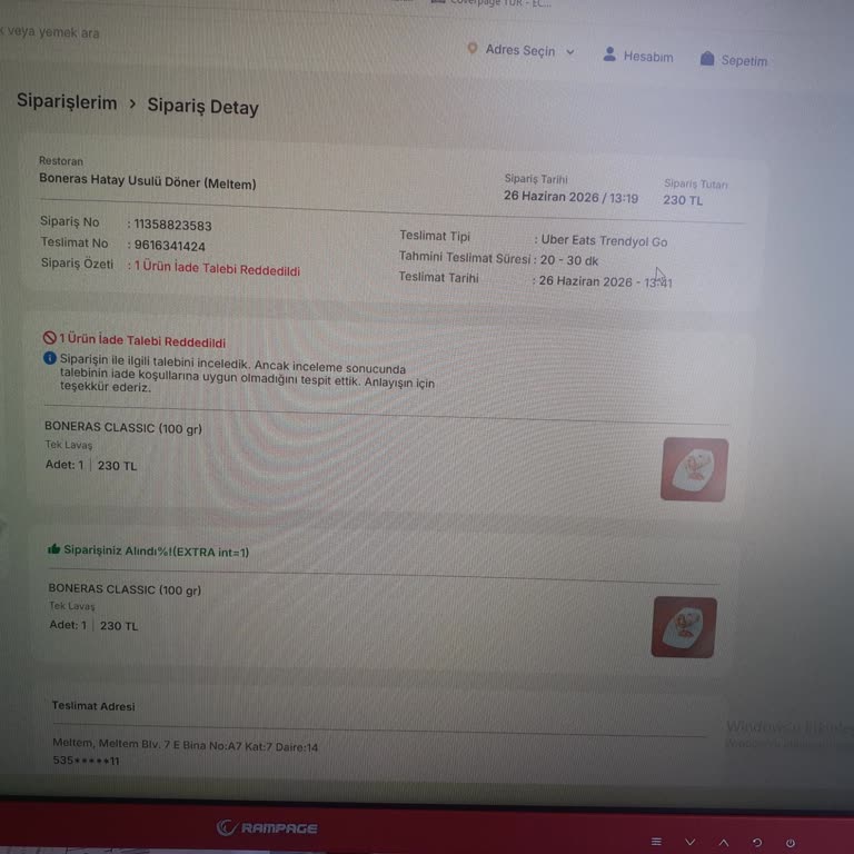 Teslim Edilmemiş Sipariş İçin Ücret İadesi Reddedildi