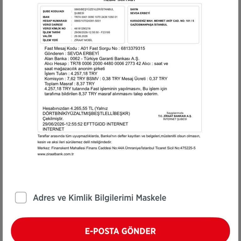 Havale Dekontu Gönderebileceğim Mail Adresi Ve Ulaşılabilir İletişim Kanalları Talebi